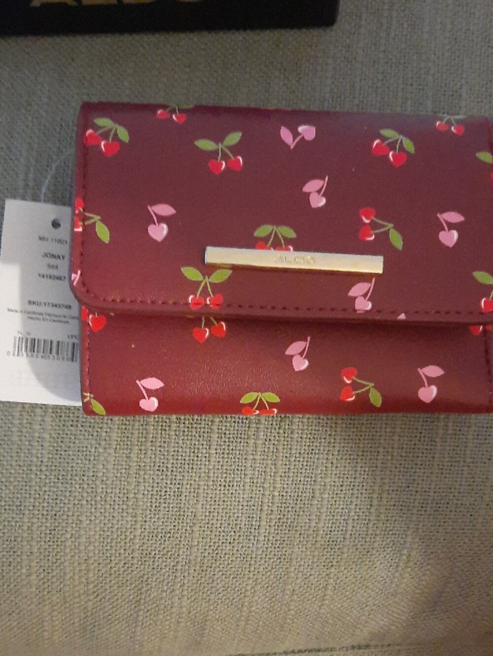 Aldo Berry Cherry-Print Wallet - Maroon with Pink & Green - Picture 2 of 8